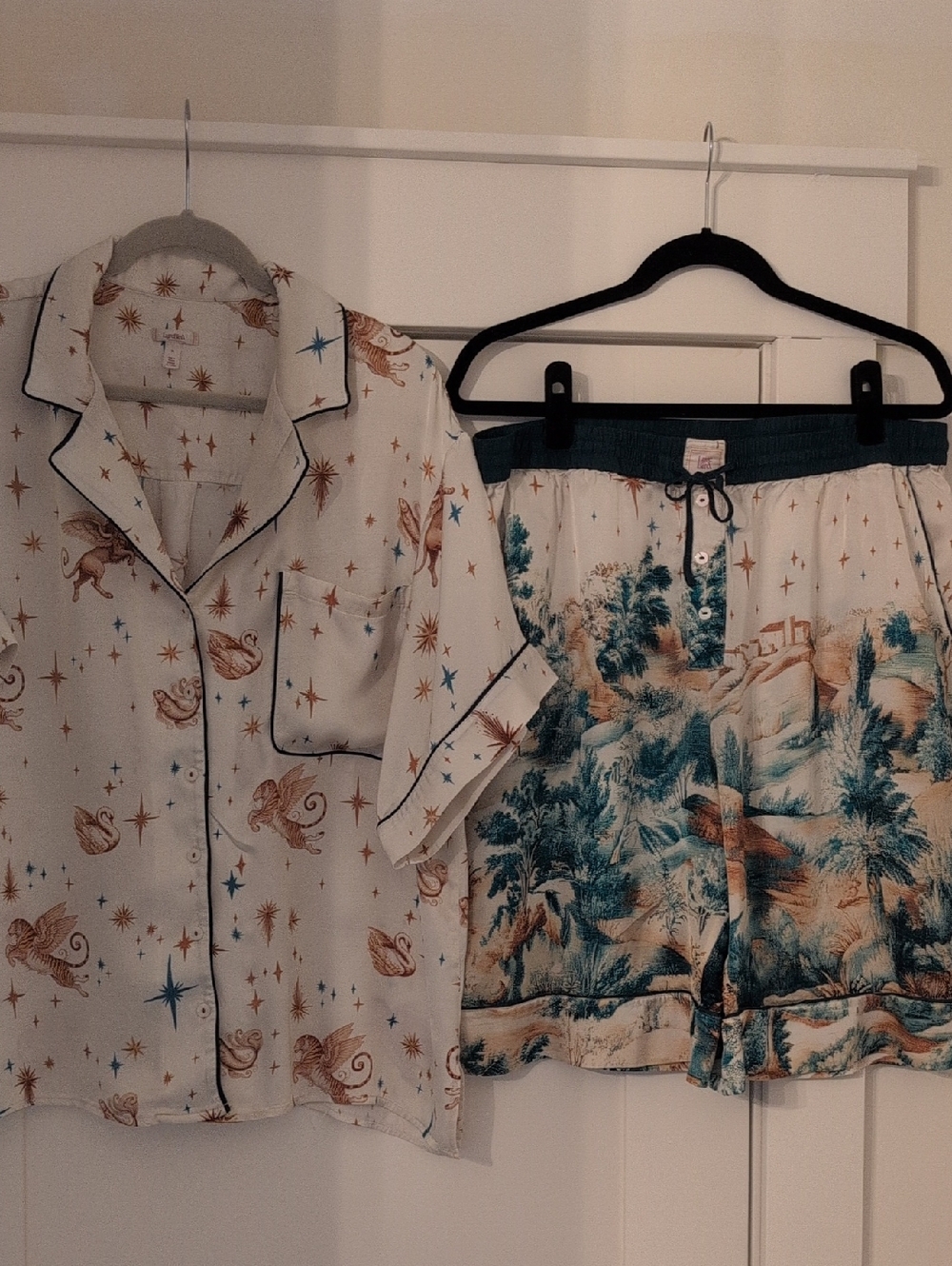 Women’s Printed Two-Piece Pajama Set - Cream & Teal